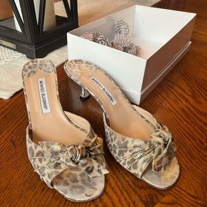 Manolo Blahnik Leopard Kitten Heel Mule